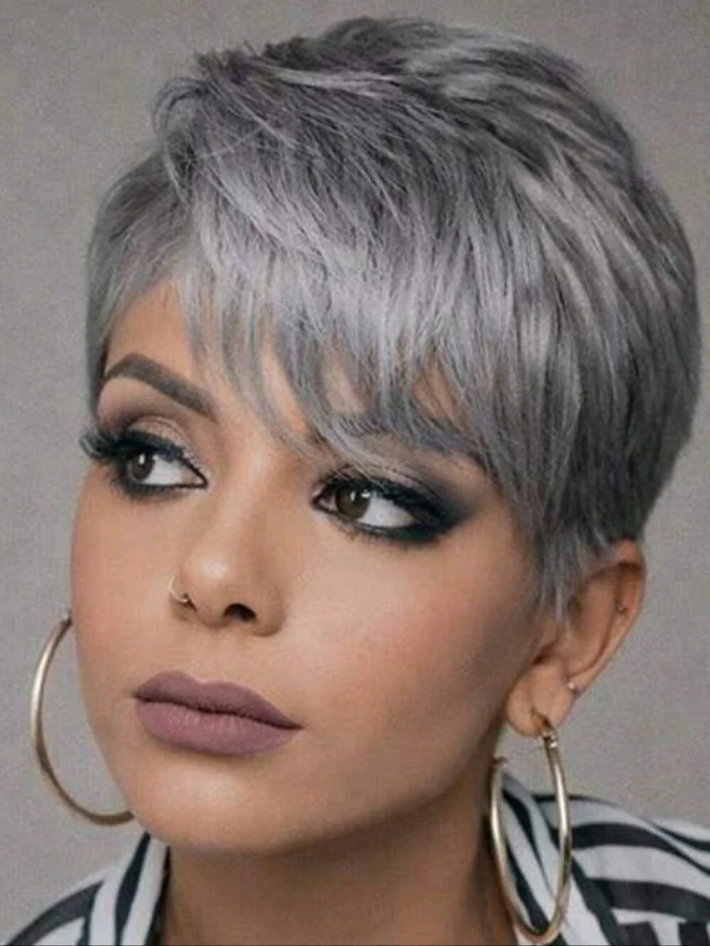 Gray Pixie Cut Wig with Bangs - Short Layered Straight Hair 5inches